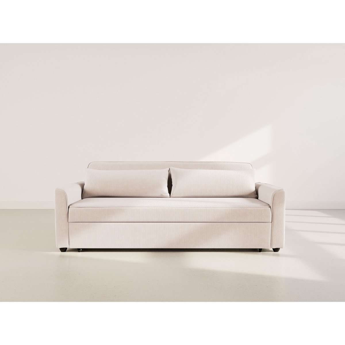 Canapé droit convertible en velours côtelé, ERNEST beige, BEST MOBILIER