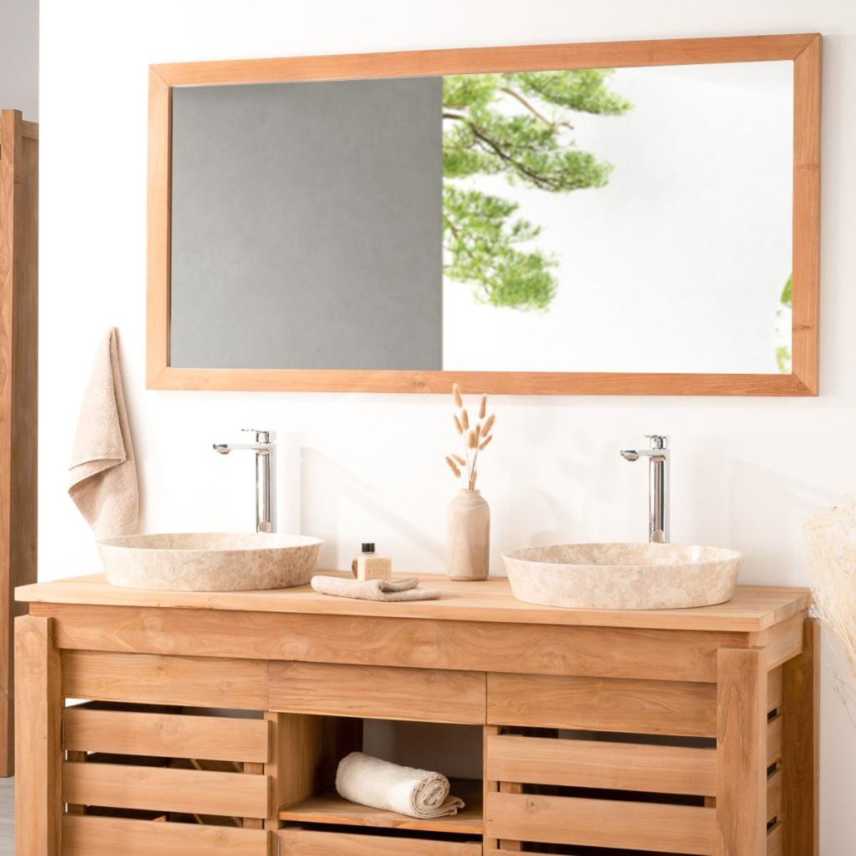 Grand miroir en teck massif rectangle 145x70 naturel, WANDA COLLECTION