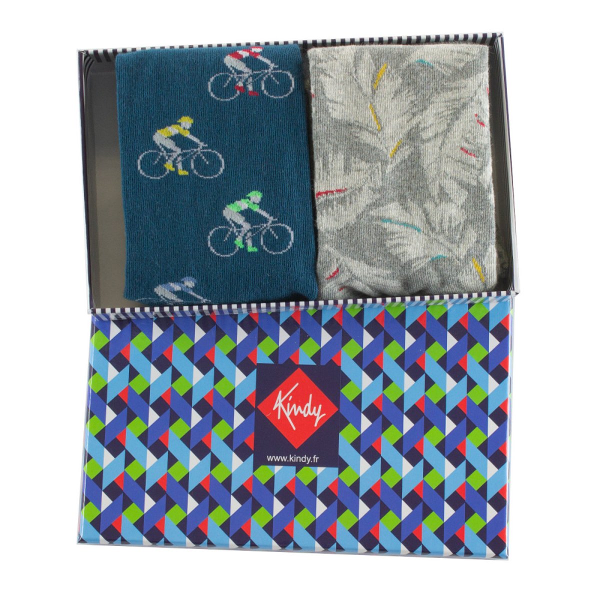 Coffret de 2 mi-chaussettes Homme fantaisie coton Fabrication Française marine gris, KINDY