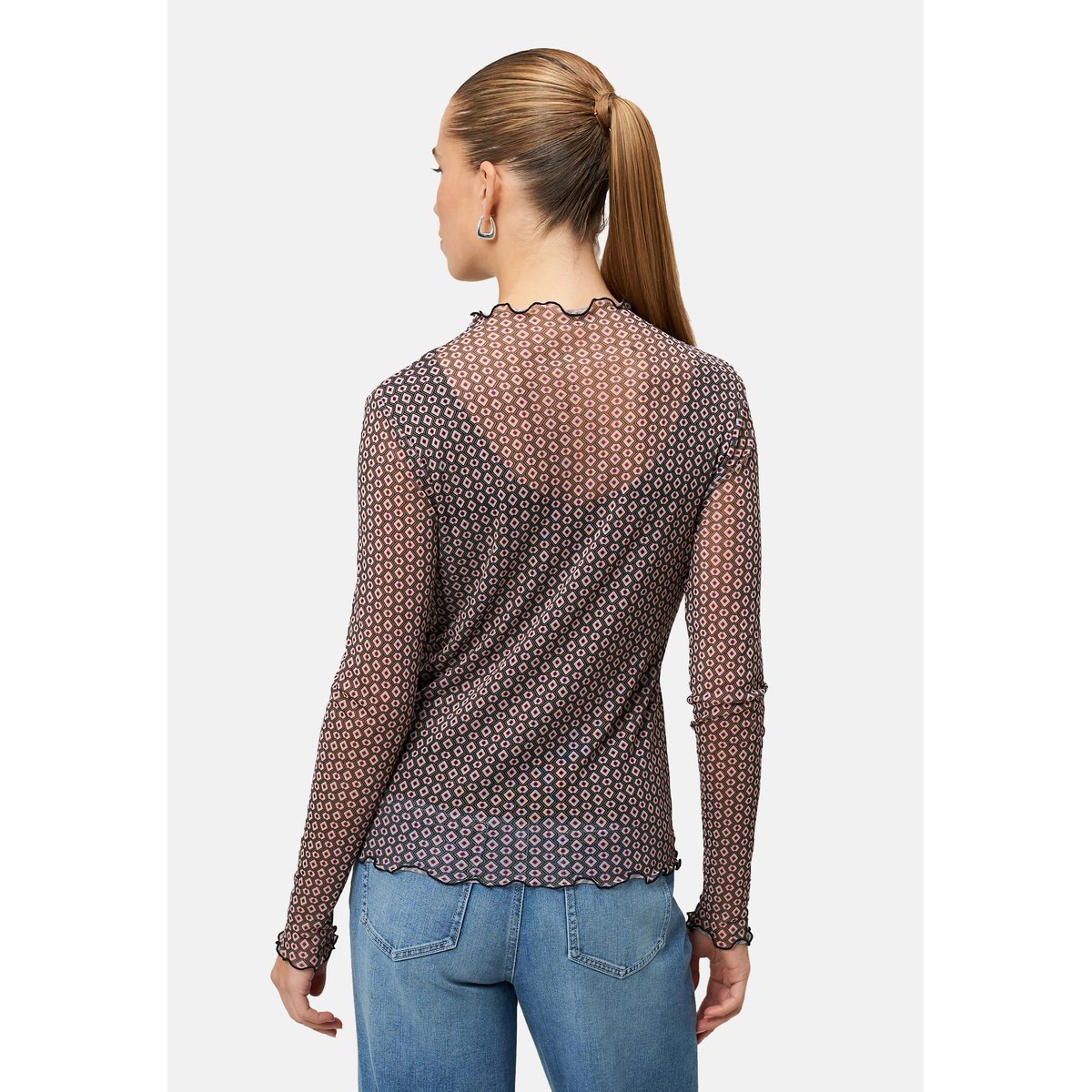 Mesh-Shirt mit grafischem print creambrown, ZERO