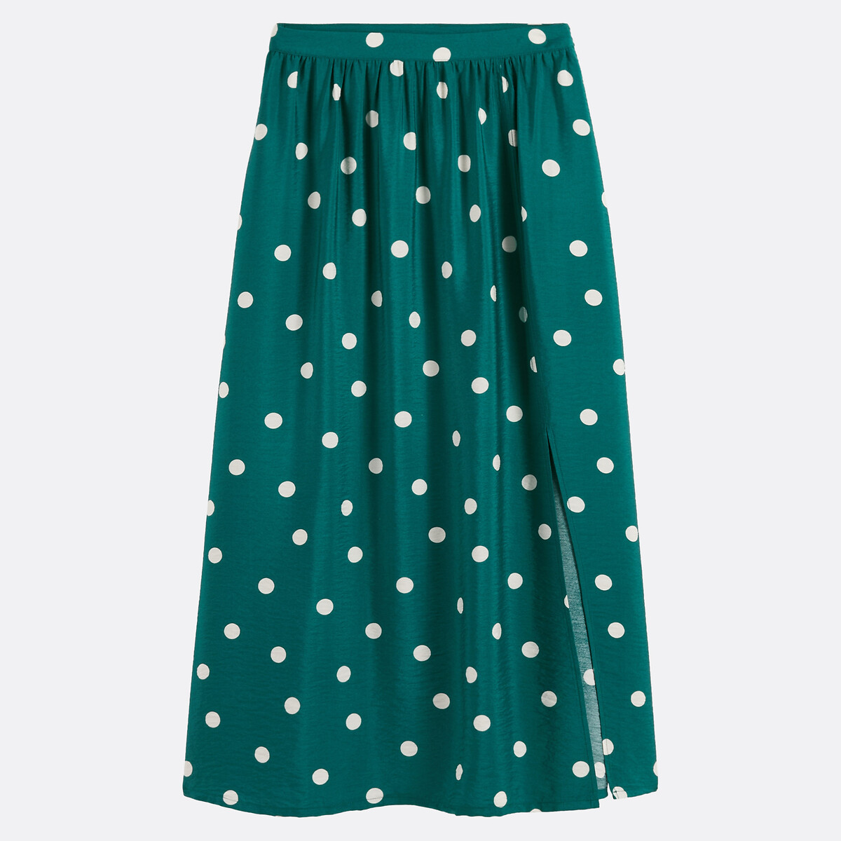 Jupe longue fluide imprimé pois imprimé pois fond vert, LA REDOUTE COLLECTIONS