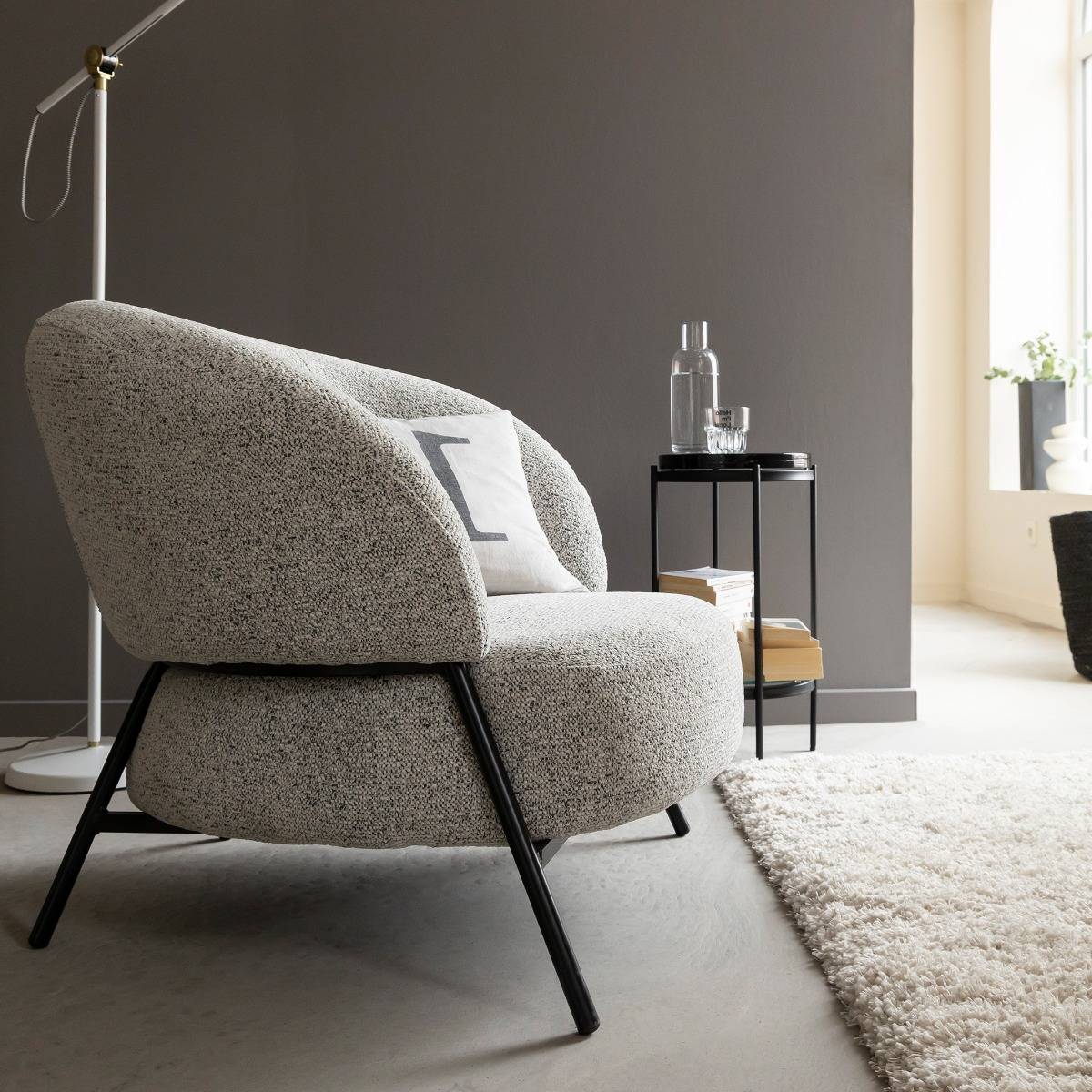 Fauteuil en tissu bouclette AARON gris, MADE IN MEUBLES