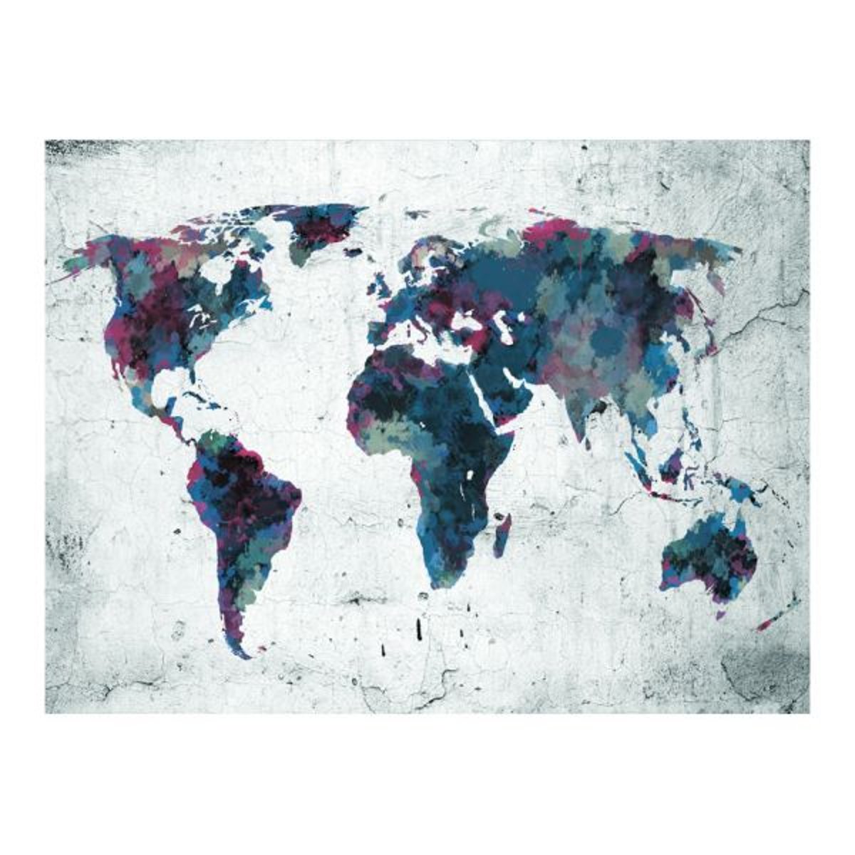 Papier peint intissé panoramique Carte du monde World map on the wall gris / argent, EDEN