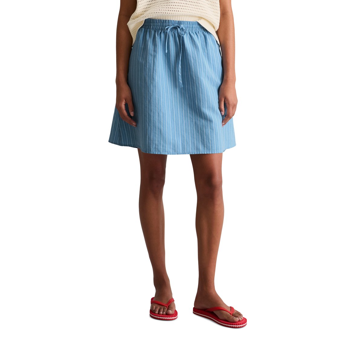 Jupe évasée à rayures en mélange de lin et de coton bleu, MARC O’POLO DENIM
