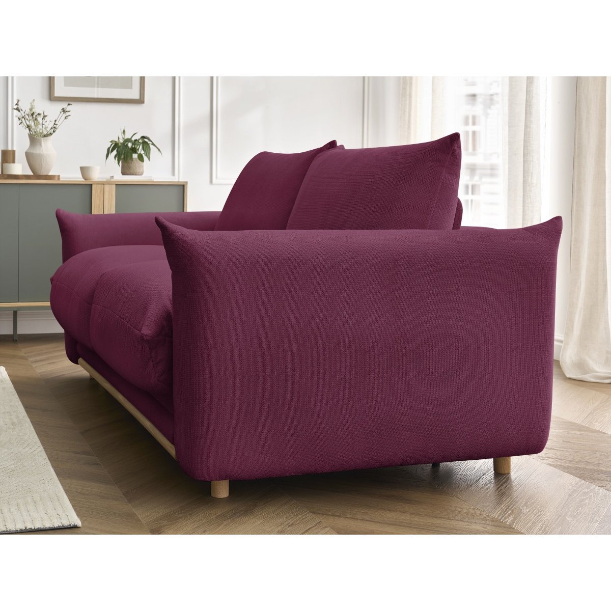Canapé lit 3 places en tissu couchage 140x190 cm, ERNEST rouge, BOBOCHIC