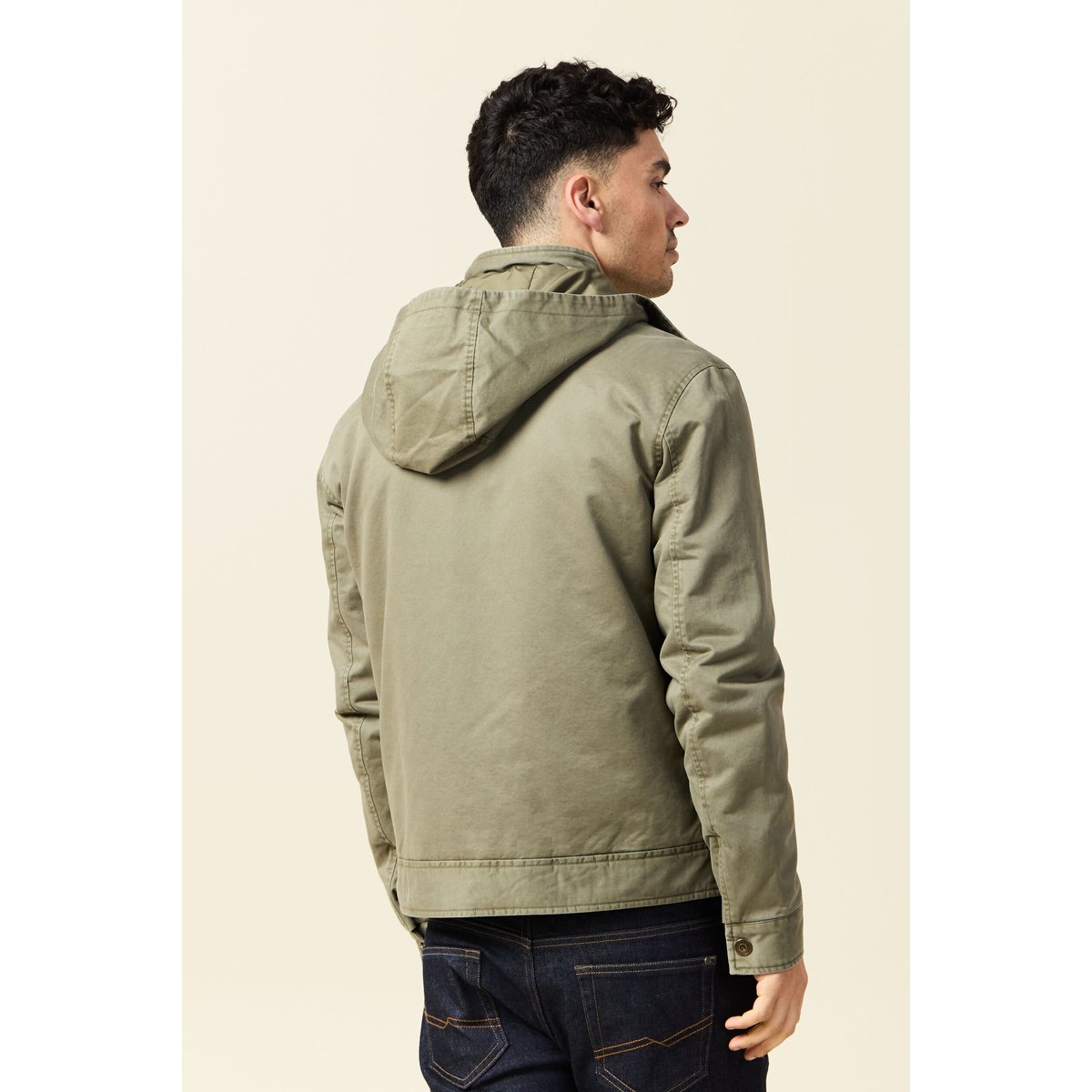 Blouson col montant à capuche vert kaki, BONOBO