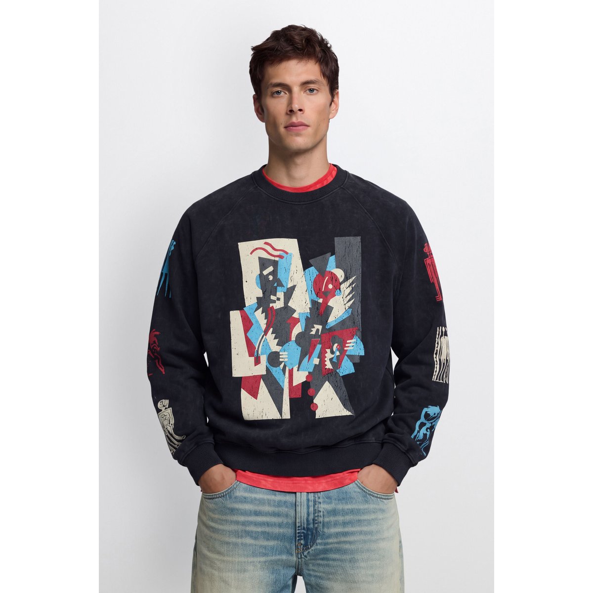 sweat vintage imprimée noir, DESIGUAL