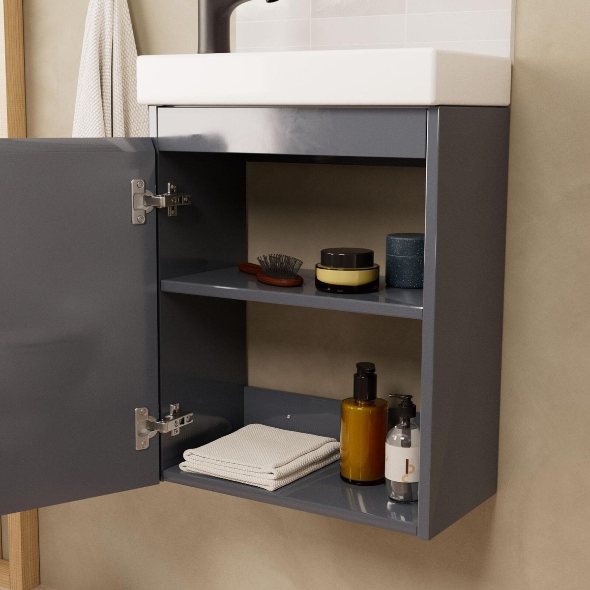 Meuble lave-mains + robinet noir LISA gris anthracite, MOB IN