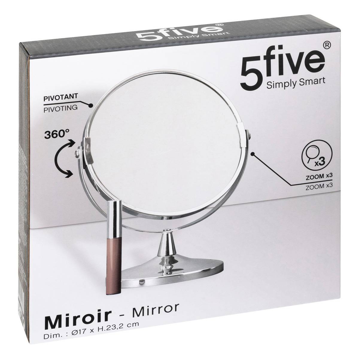 Miroir rond à poser en métal argent, 5FIVE SIMPLY SMART