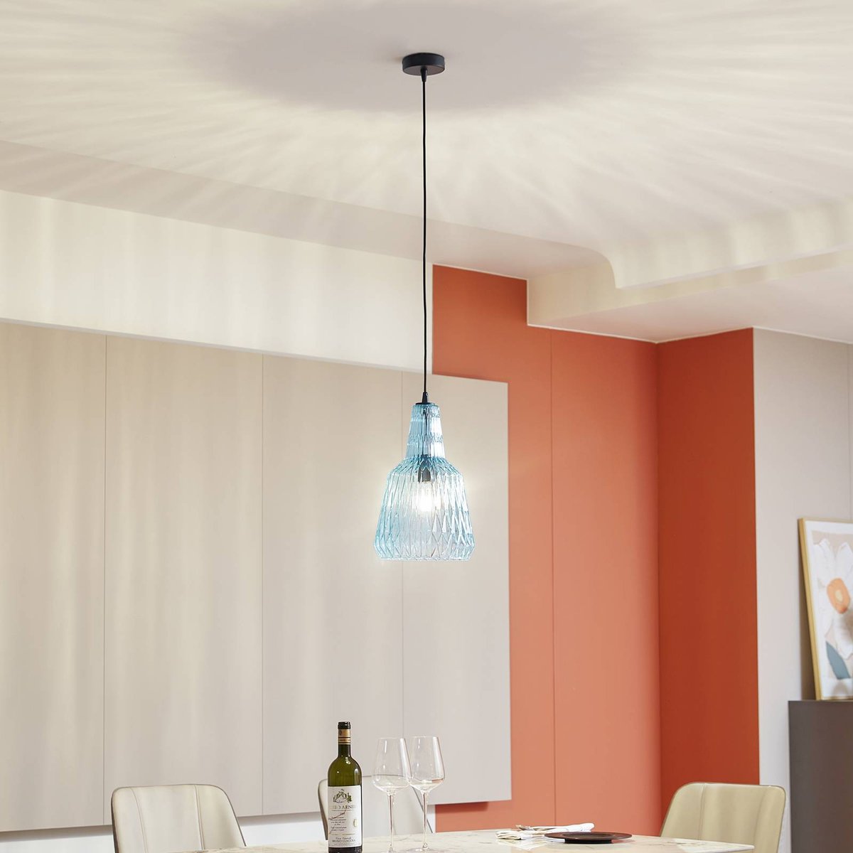 Suspension en verre vintage, Belarion bleu clair, LINDBY