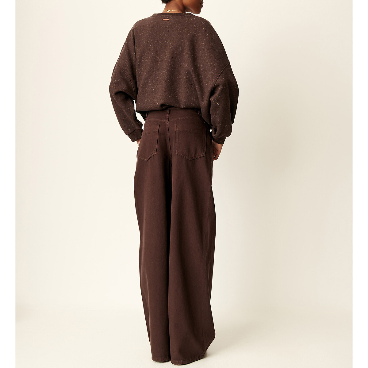 Pantaloni larghi vita alta, DALT caffé marrone, SESSUN