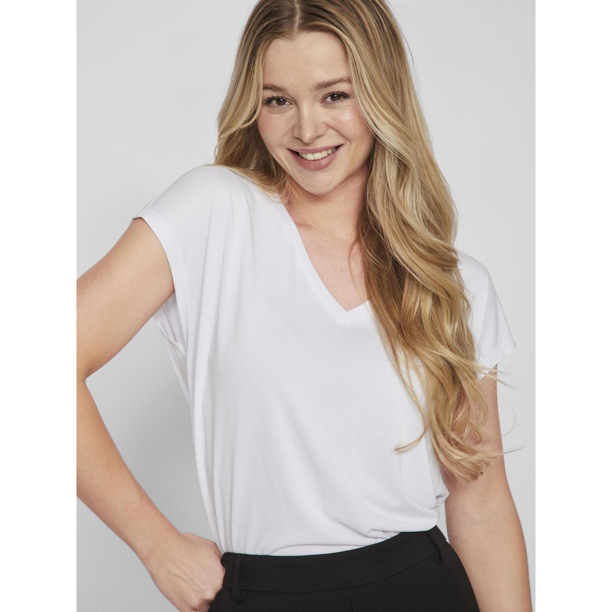 Tee shirt col v manches courtes blanc - optical snow, VILA