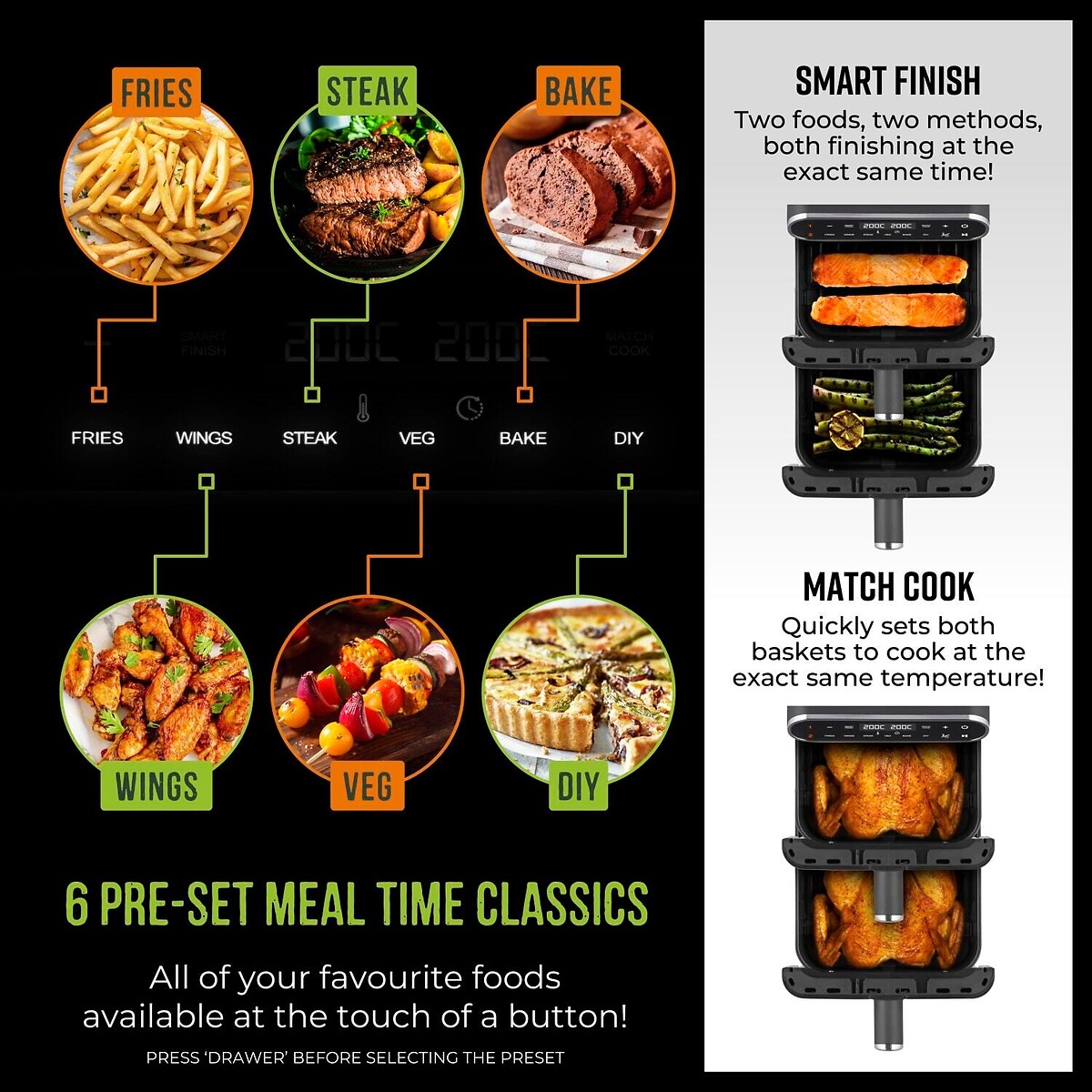 Vortx 11L Dual Layer Air Fryer - T17190 black, TOWER