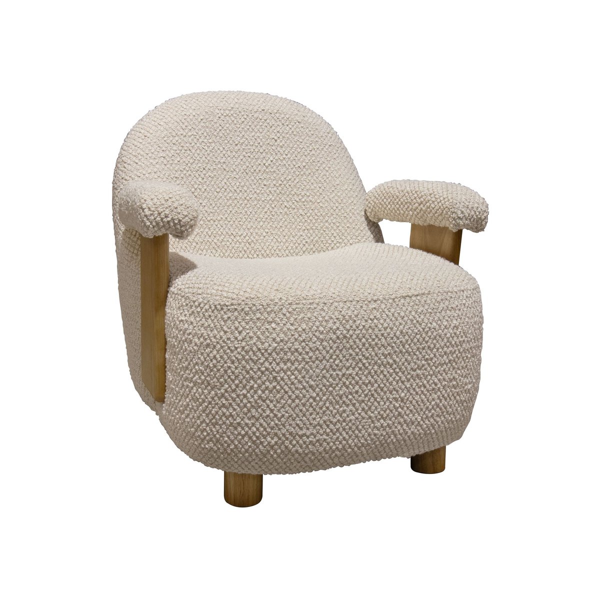 Fauteuil en bouclette et structure en bois, ULYSSE beige-naturel, NOW'S HOME