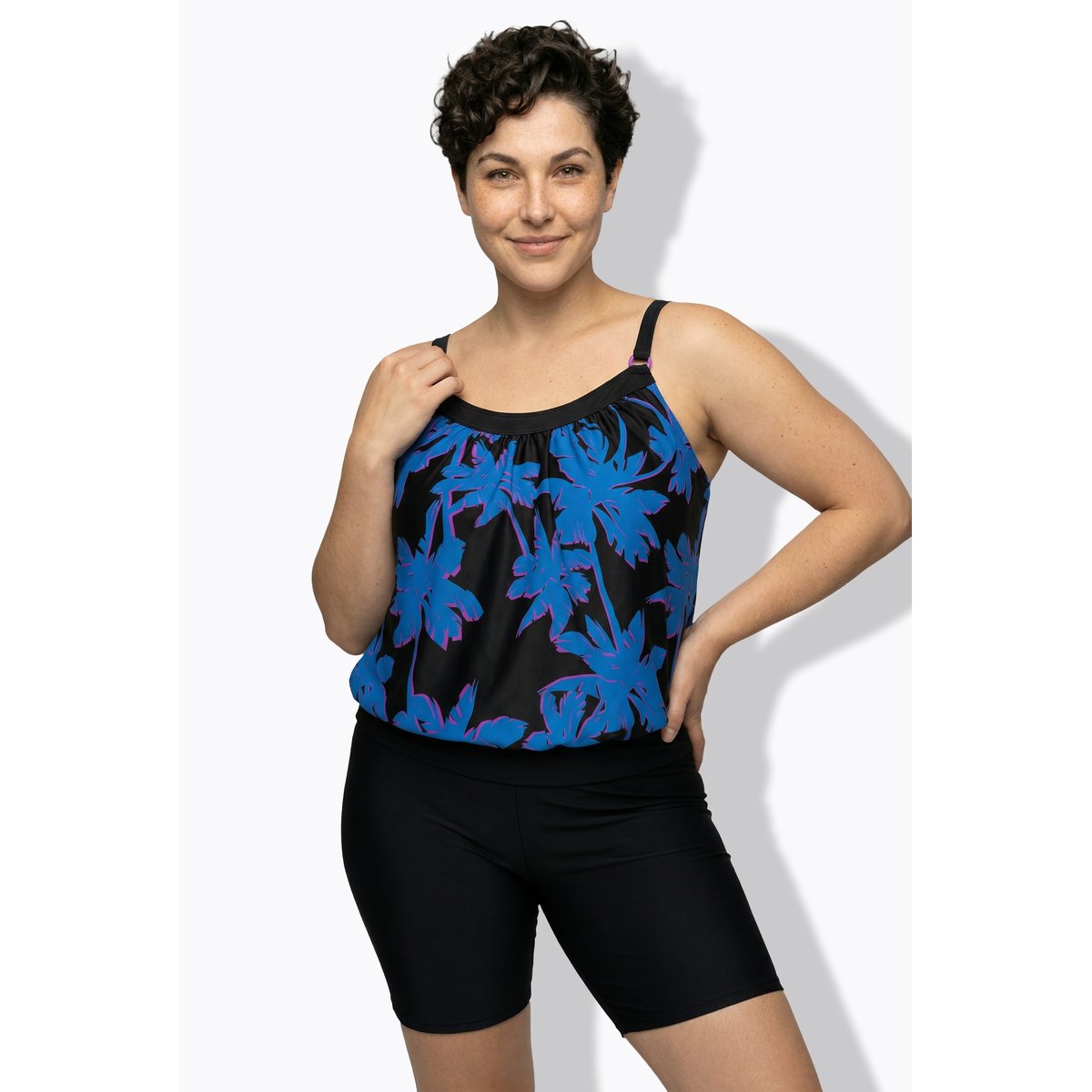 Tankini avec short, motif palmiers noir, ULLA POPKEN