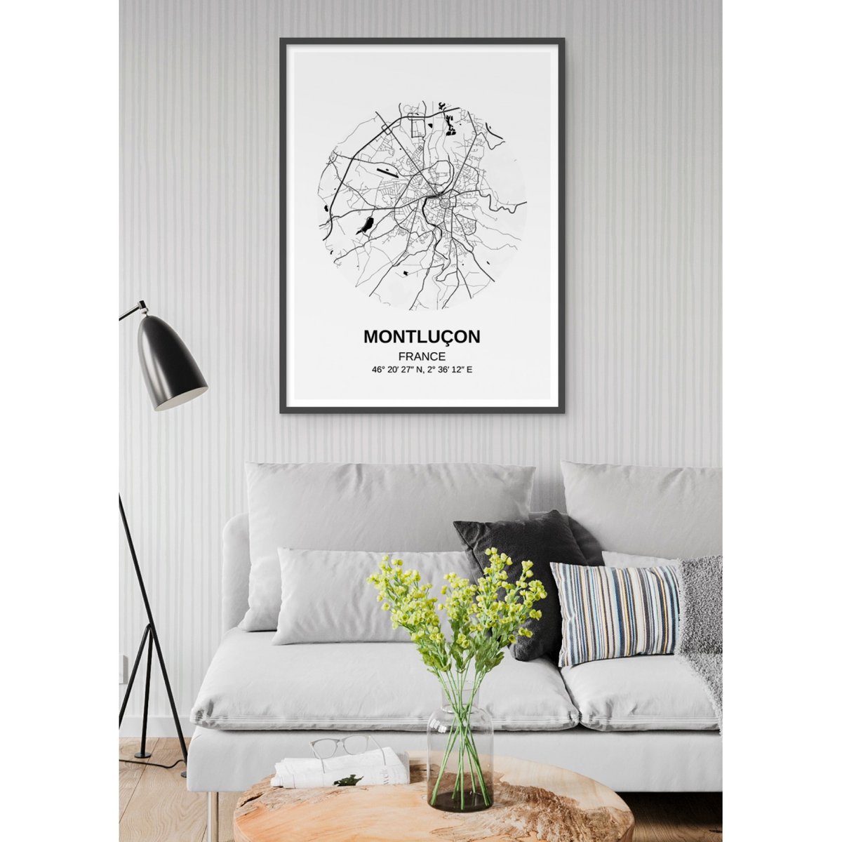 Affiche Carte Montluçon blanc, L'AFFICHERIE