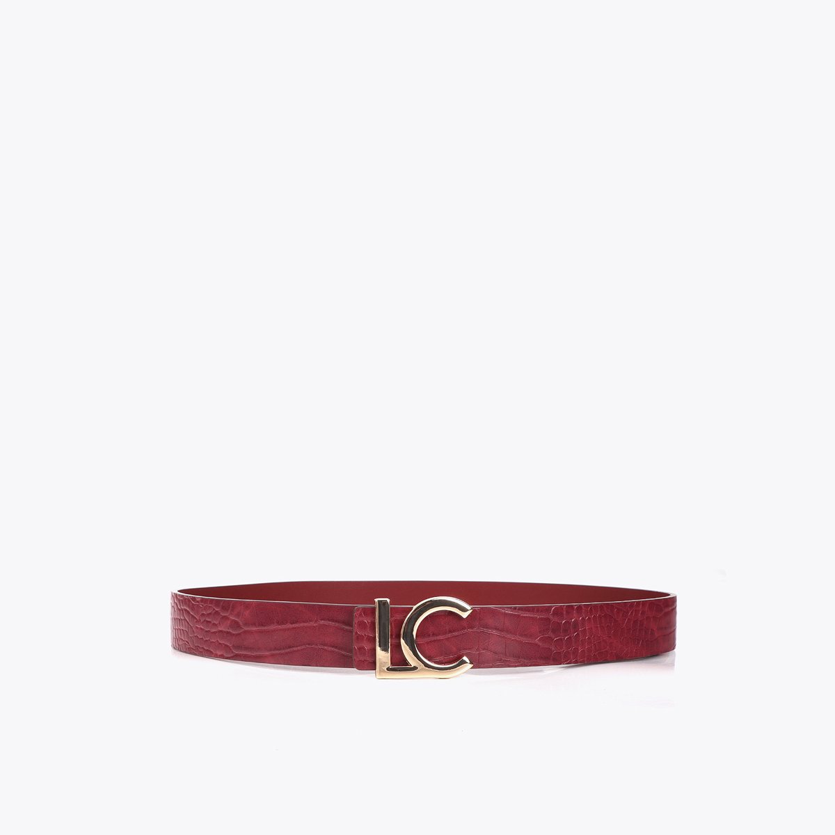 Ceinture effet serpent à logo métallique bordeaux, LOLA CASADEMUNT
