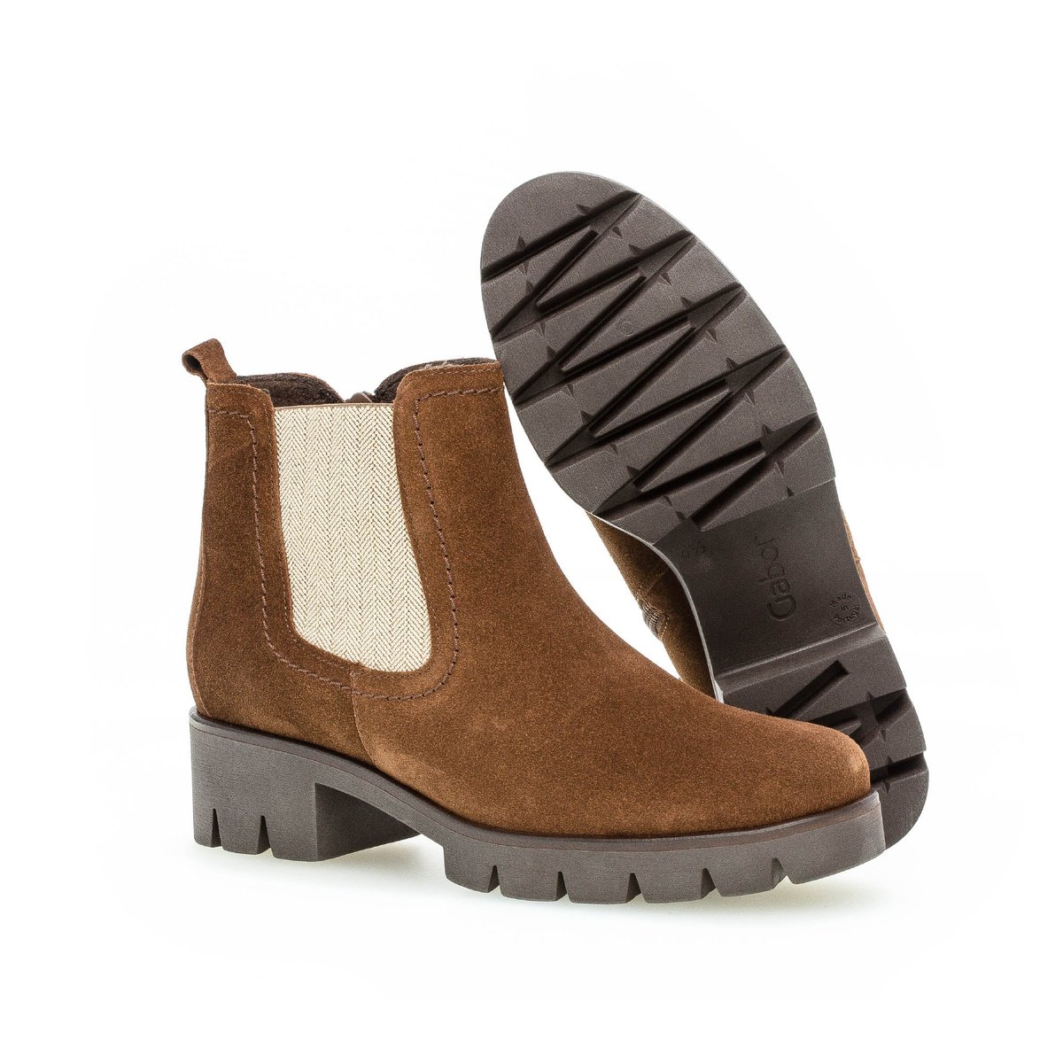 Bottines en cuir à talon décroché marron, GABOR