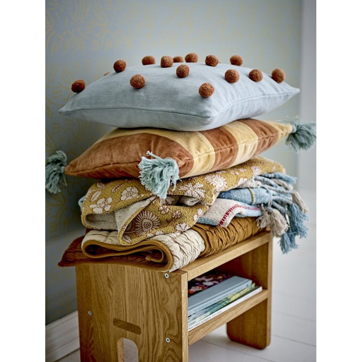 Petit plaid coton recyclé motif floral Camille jaune, BLOOMINGVILLE