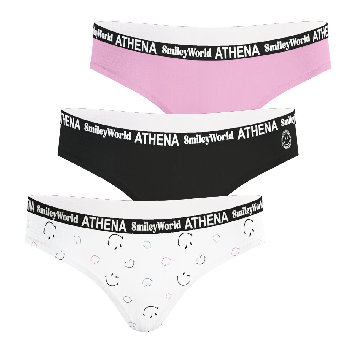 Culottes, Lot de 3, SMILEYWORLD blanc + noir + rose, ATHENA
