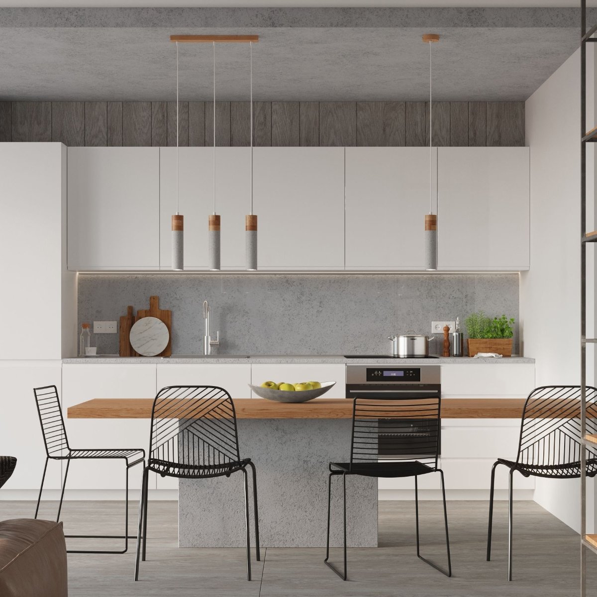 Suspension Béton Gris/Bois Naturel GU10 2 Zane gris, EDEN