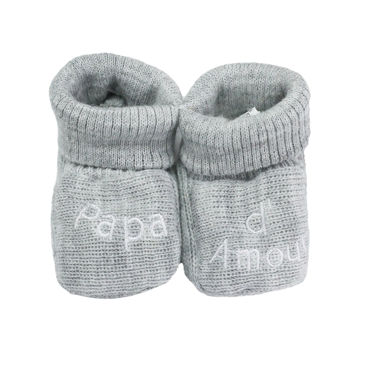 Chaussons naissance - message Papa d'Amour gris, TROIS KILOS SEPT