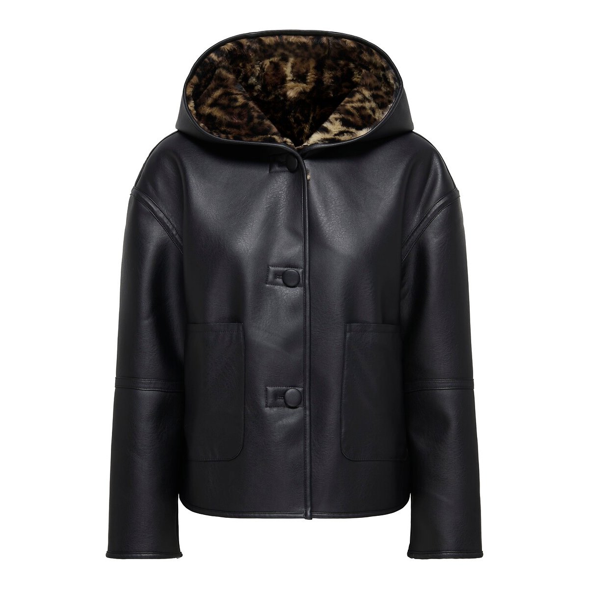 Cappotto con cappuccio in similpelle nero , ONLY