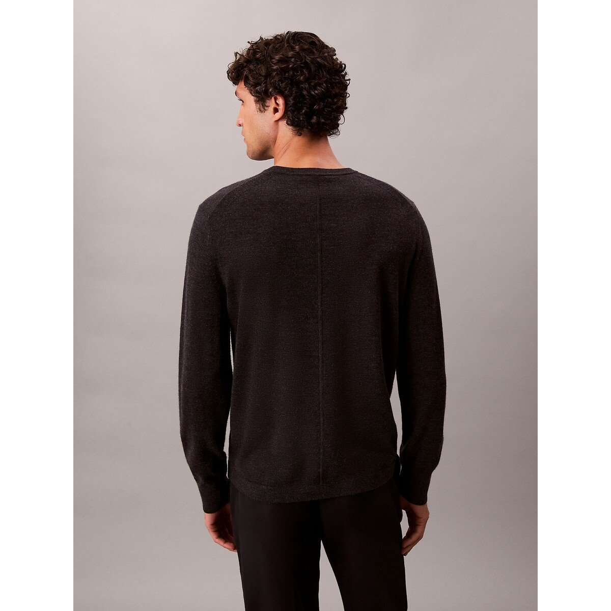 Pull col rond en laine mérinos gris, CALVIN KLEIN