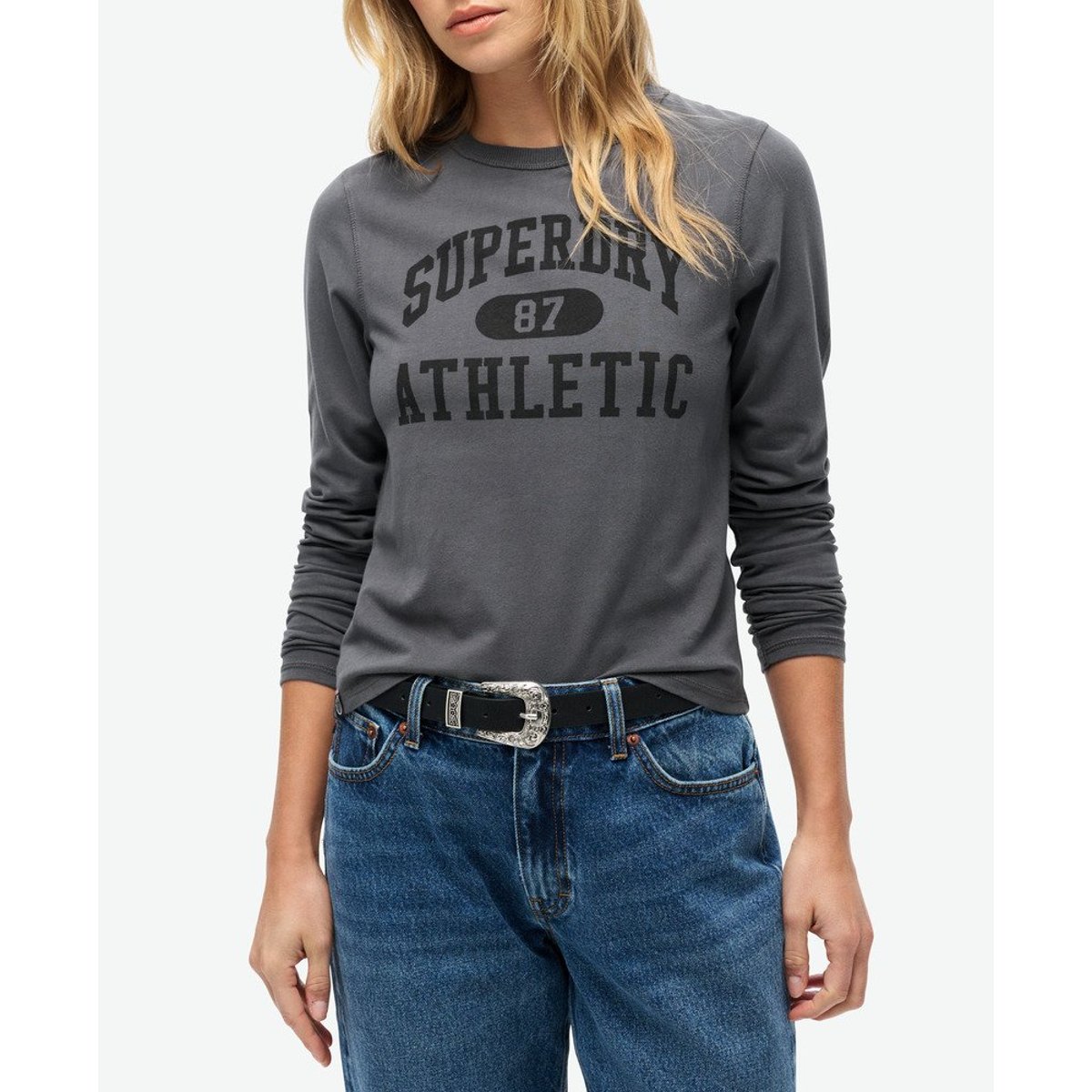 Haut slim à manches longues Athletic Essentials Ringer gris ardoise foncé, SUPERDRY