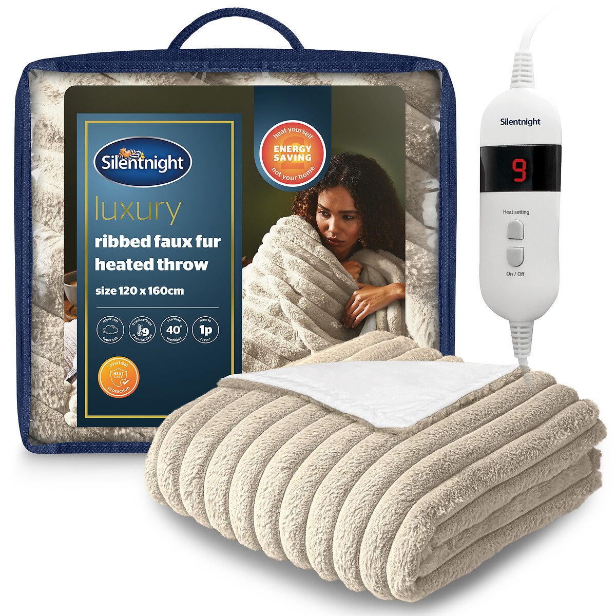 Faux Fur Ribbed Heated Throw natural, SILENTNIGHT
