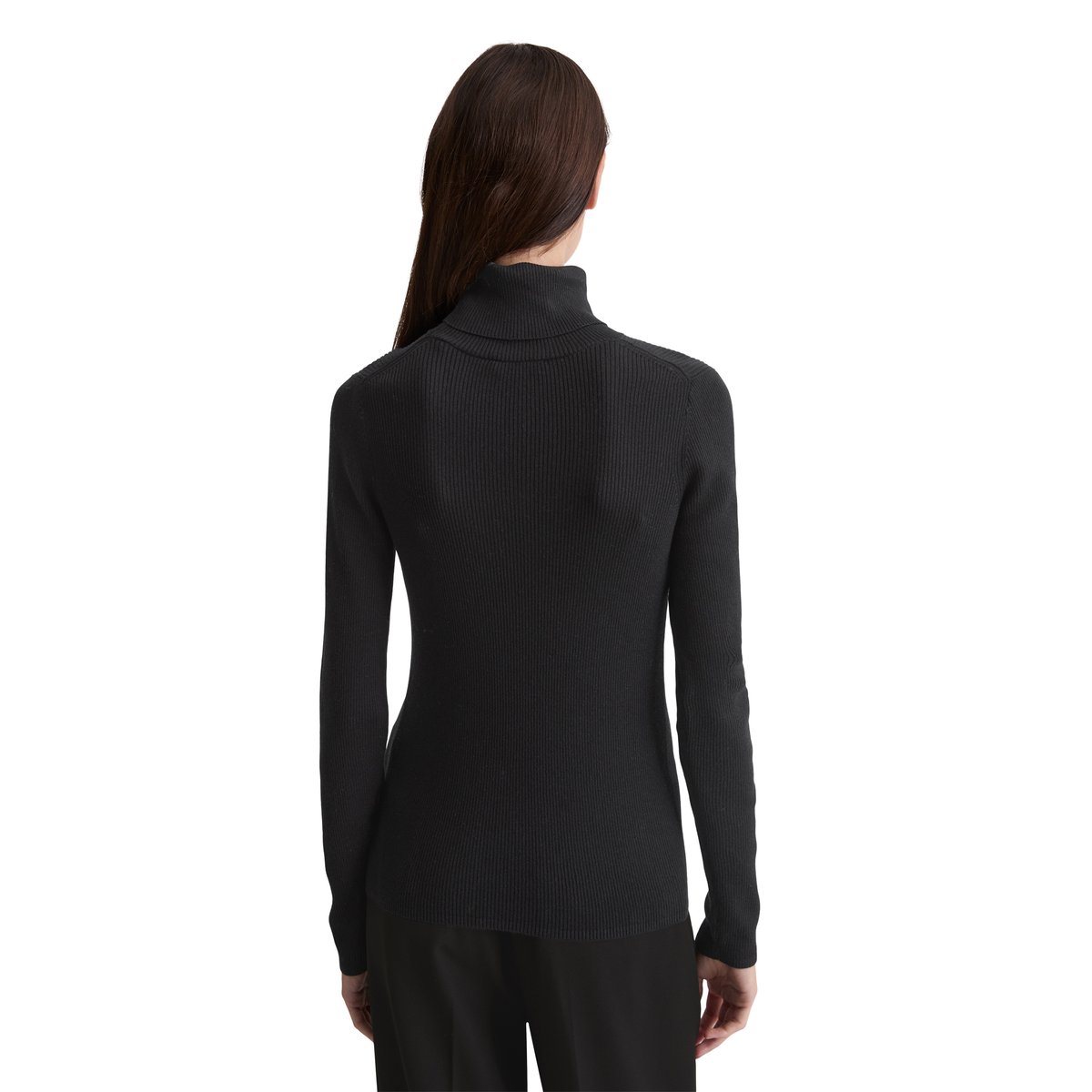 Pull à col roulé slim en coton organique noir, MARC O'POLO