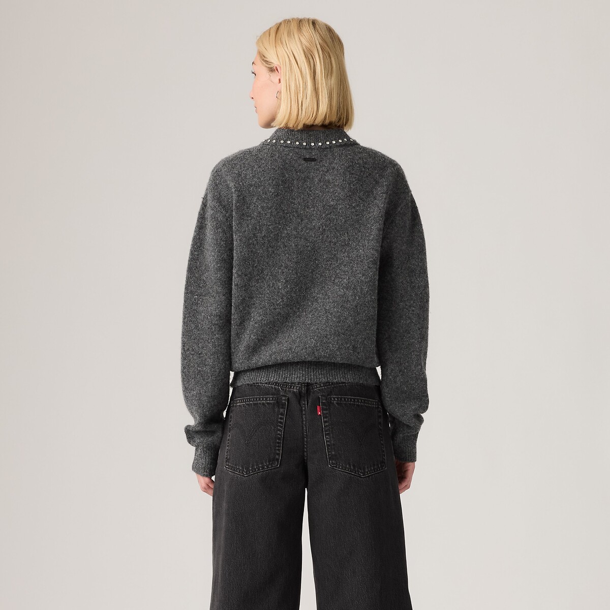 Pull col polo strass manches longues gris foncé, LEVI'S