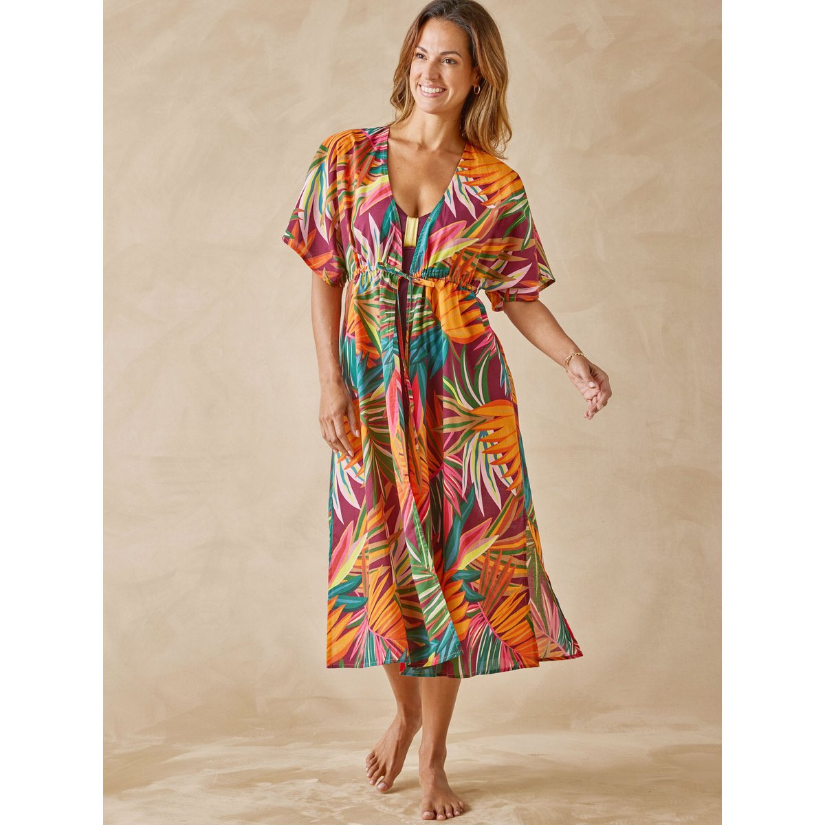 Kimono femme voile de coton imprimé multicolore, DAXON