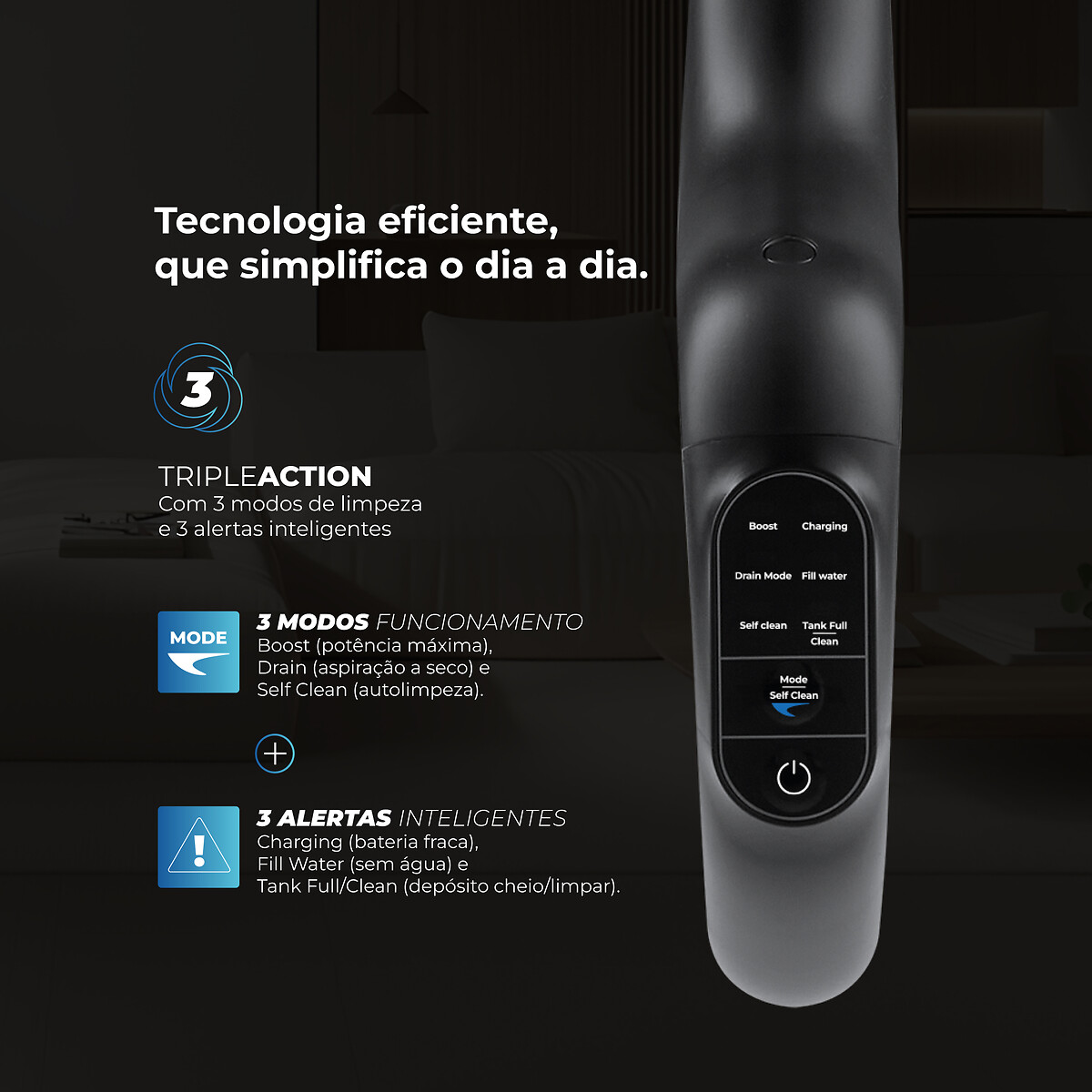 Aspirador Vertical Sem Fios Aqualine Clean&Go 1691FL, FLAMA preto , FLAMA