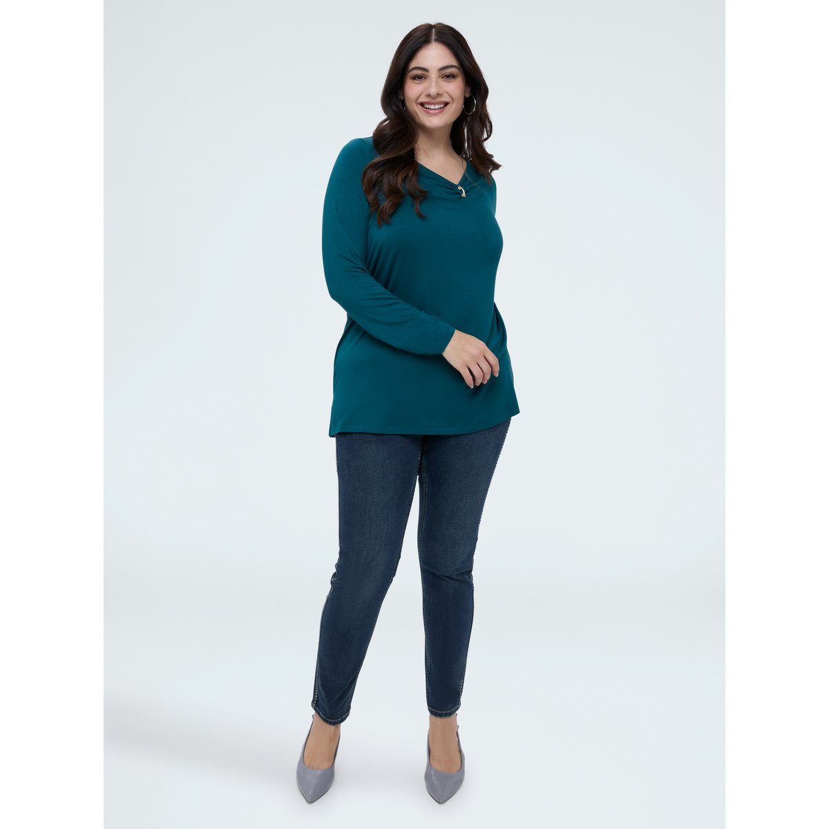 T-shirt en jersey avec détail bijou petrol blue, FIORELLA RUBINO