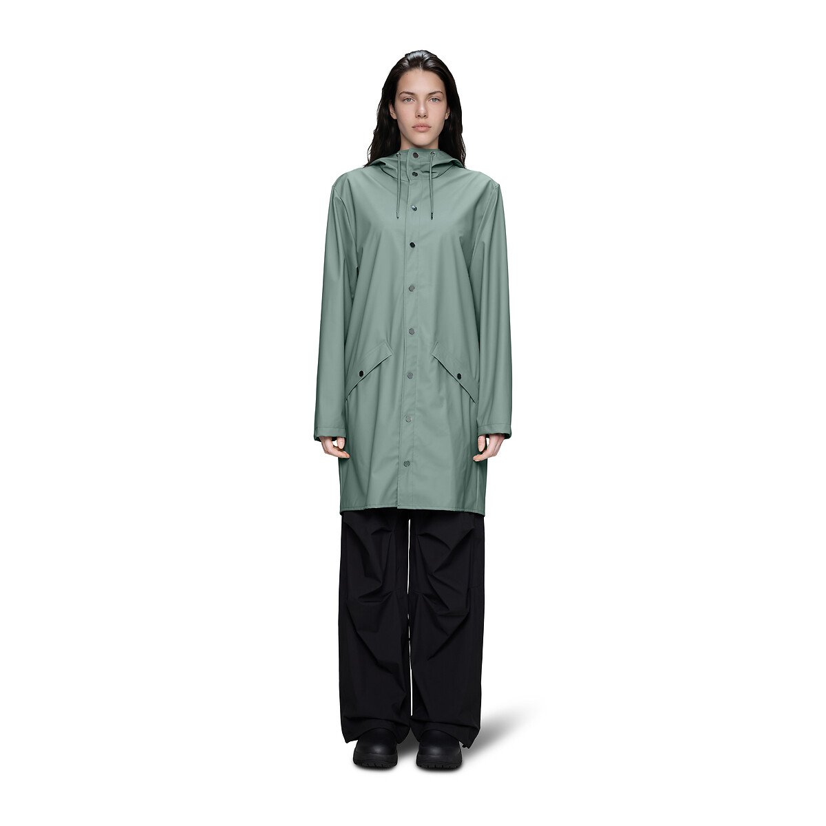 Veste imperméable à capuche, unisexe, MI-LONG JACKET vert sauge, RAINS