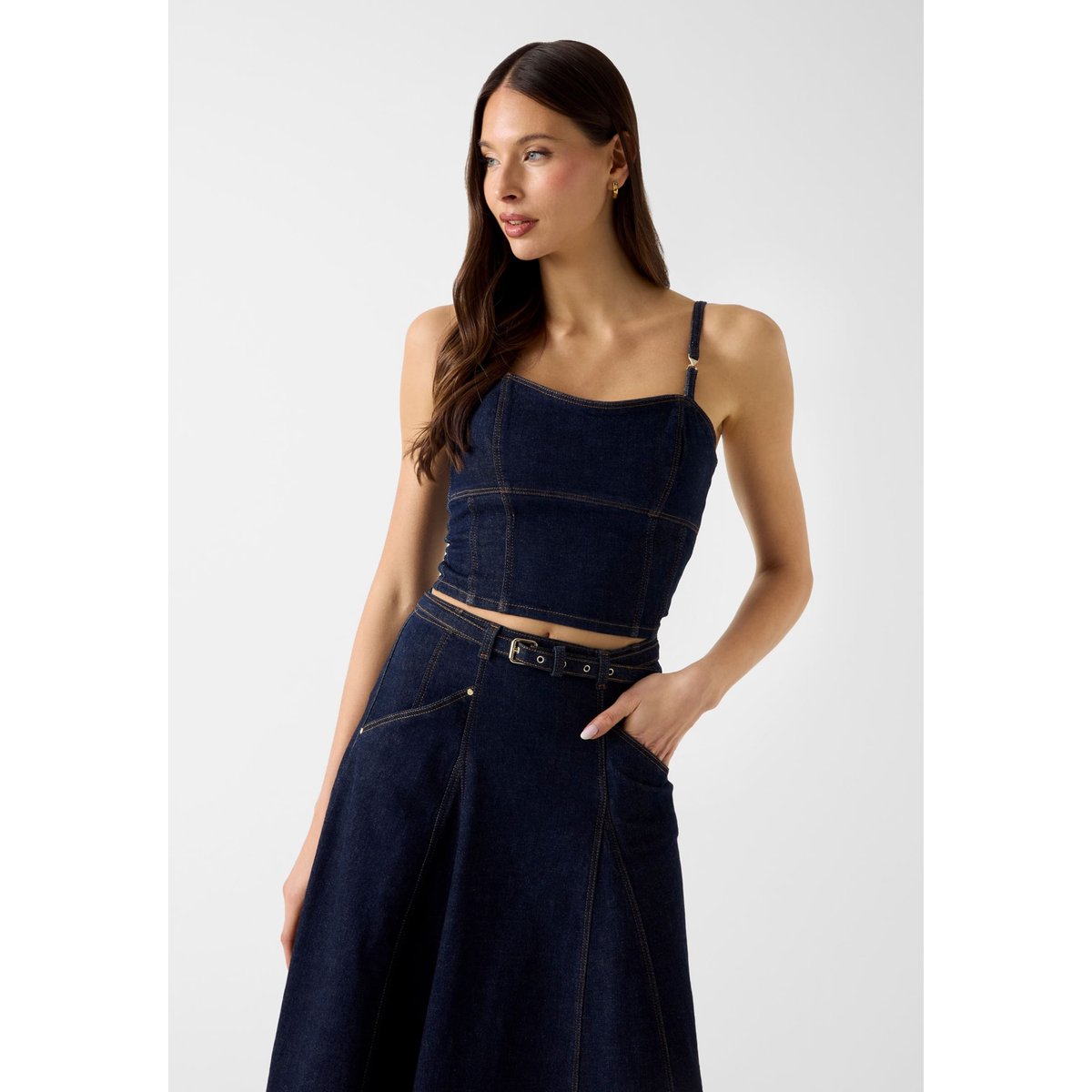 Bustier En Denim bleu foncé, GUESS