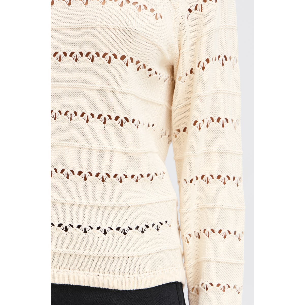 Pull en maille, manches longues, col rond, coupe droite beige birch, ICHI