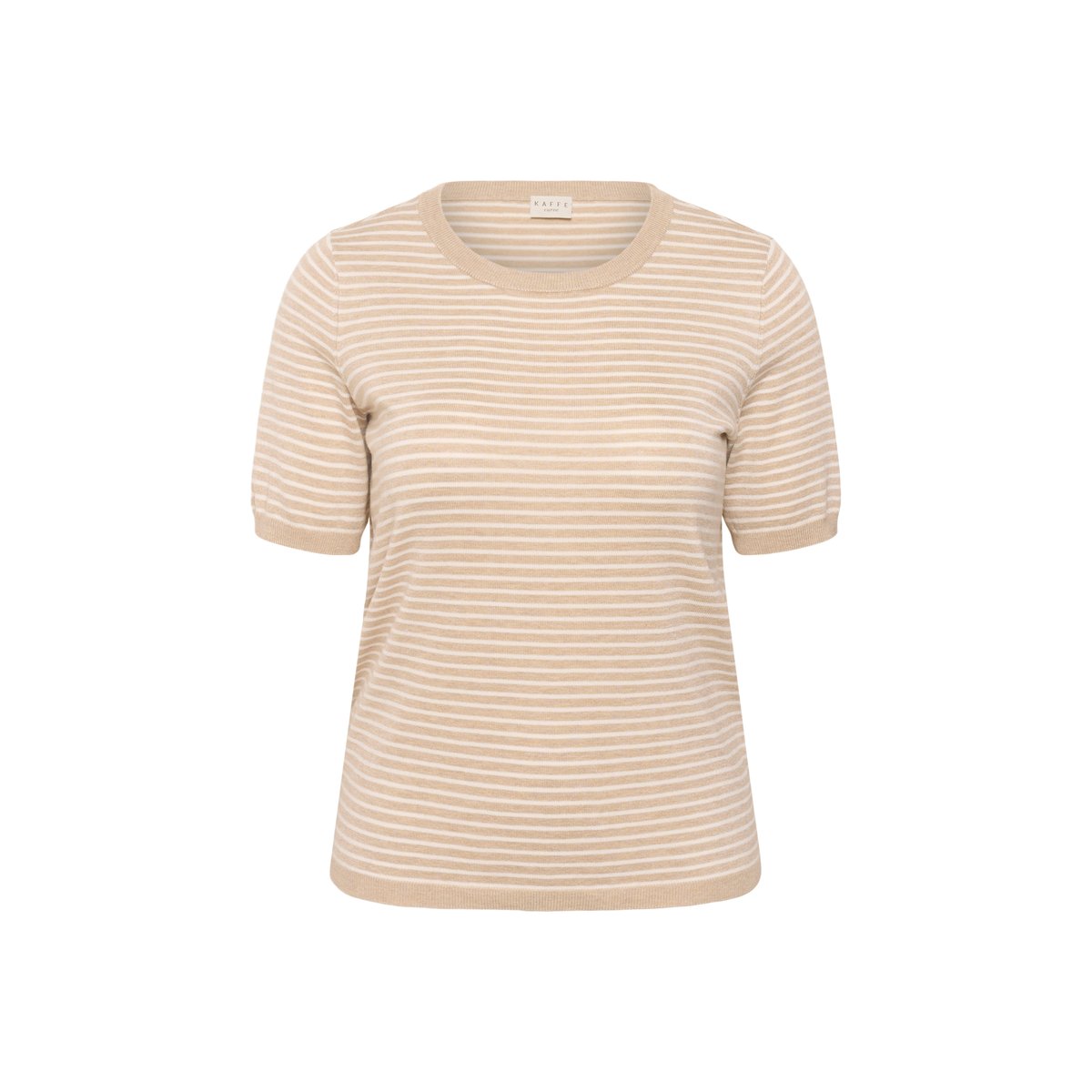 Pullover tricoté beige blanc feather mel/chalk fine stripe, KAFFE CURVE