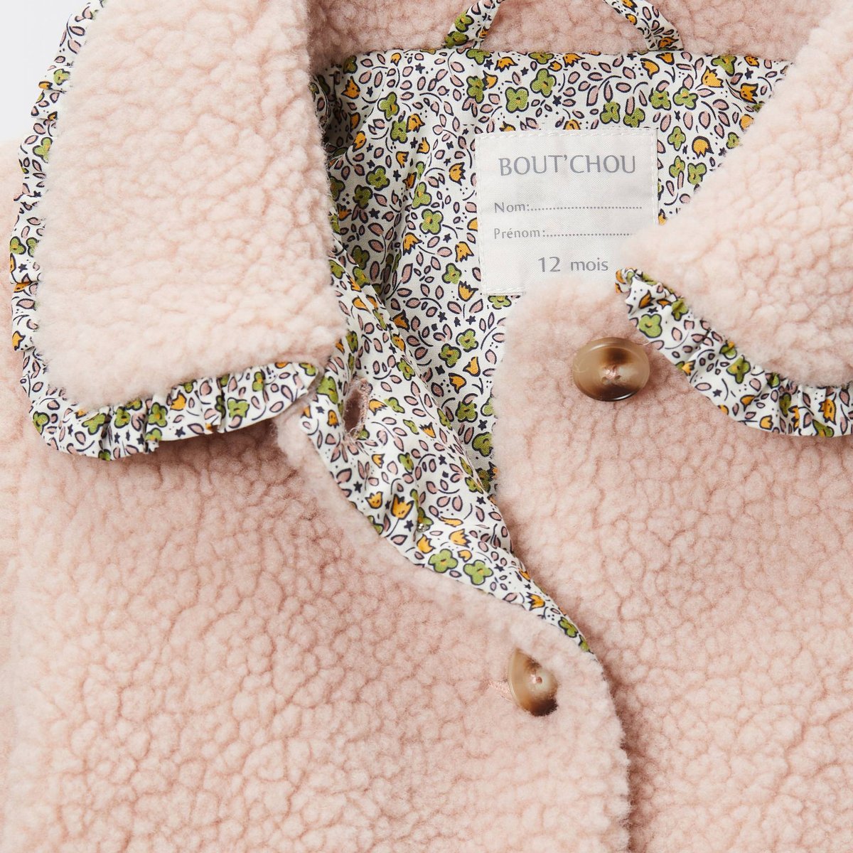 Veste en sherpa uni col brodé dragee, BOUT'CHOU