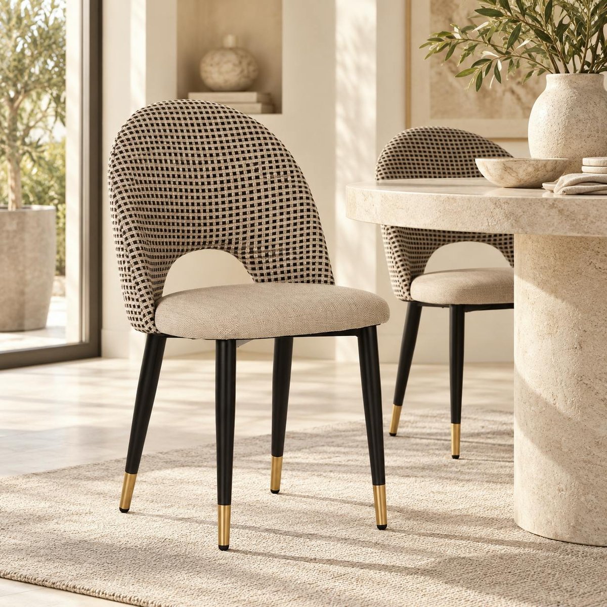 Chaise salle à manger tissu quadrillé taupe (lot de 2) MALMOE taupe, PIER IMPORT
