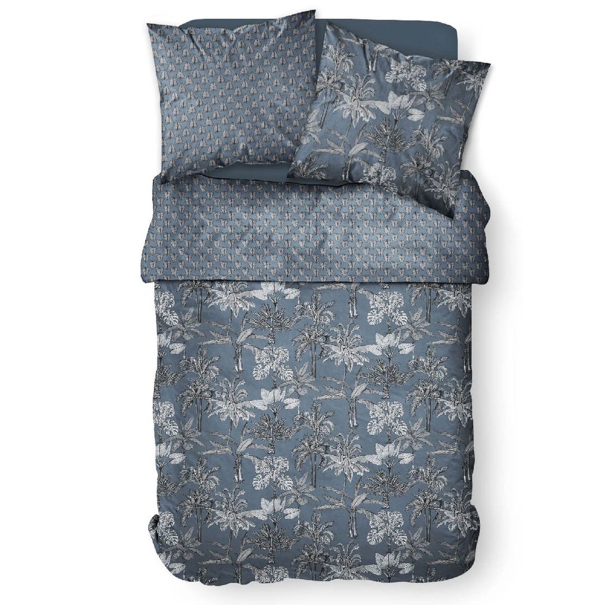 Parure de lit coton 2 personnes imprimé jungle SUNSHINE bleu, TODAY