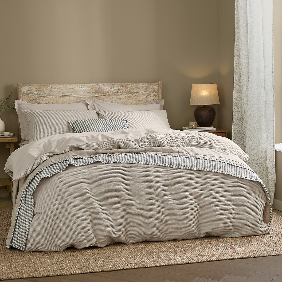 Hebden Relaxed Waffle 100% Cotton Duvet Cover and Pillowcase Set raw linen, YARD