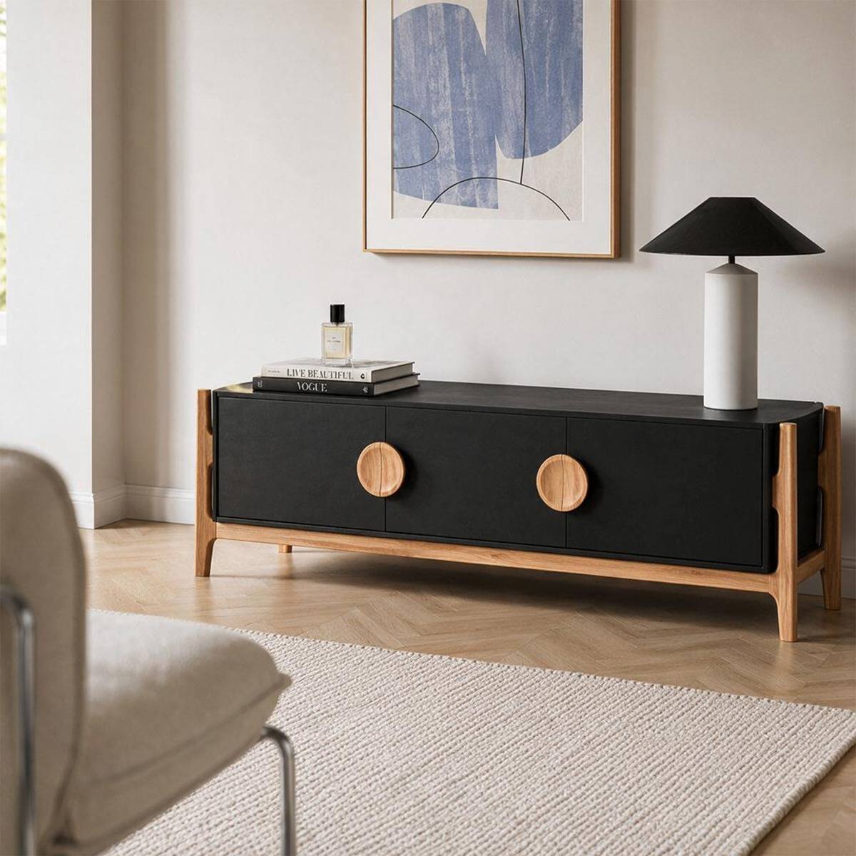 Meuble TV en bois de manguier et  en acacia IMANI noir, MADE IN MEUBLES 