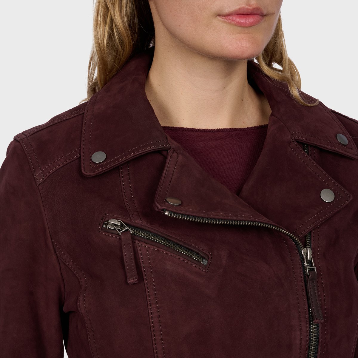 Blouson en cuir à coupe slim CLIPS bordeaux, OAKWOOD