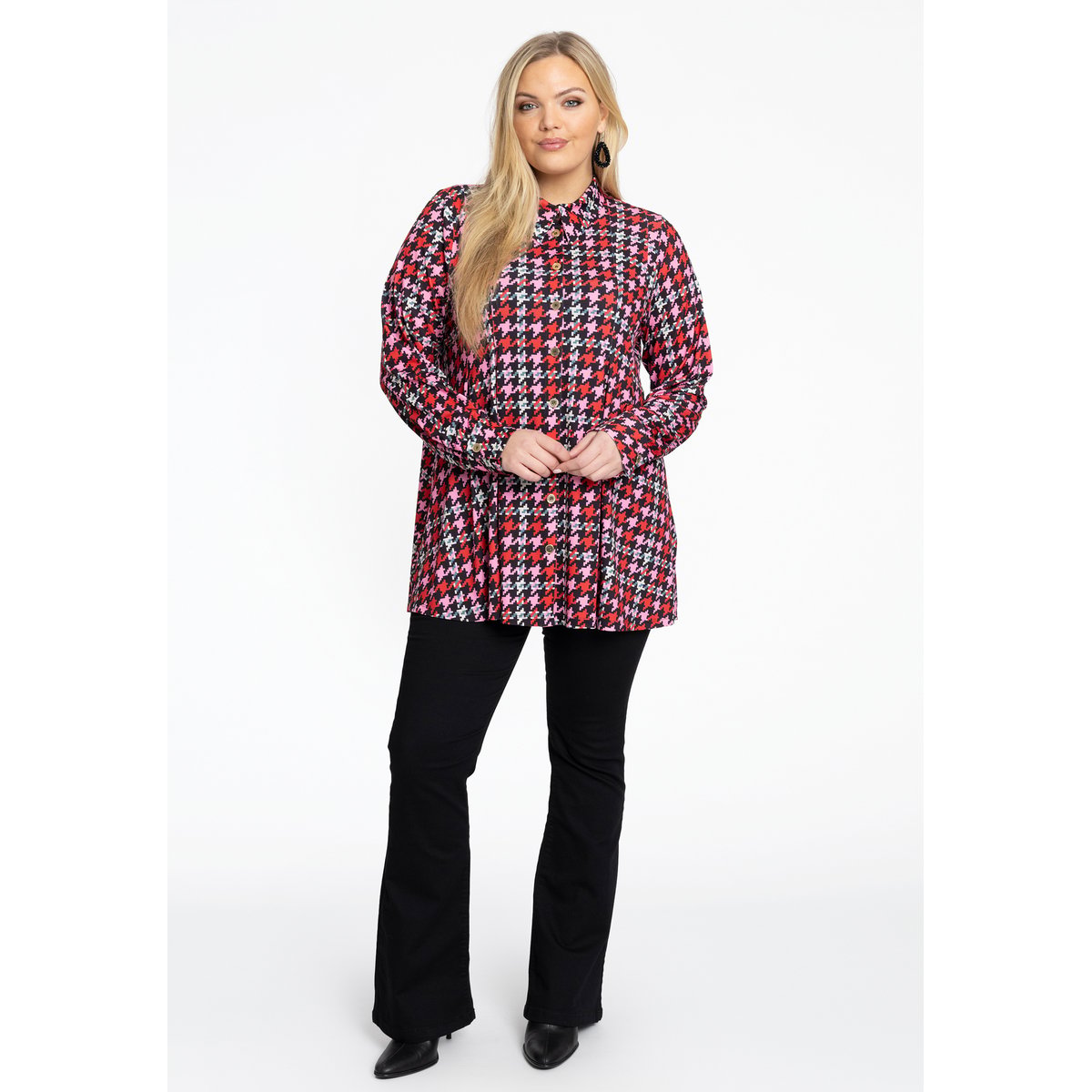 Chemise imprimée pied-de-poule rouge, YOEK