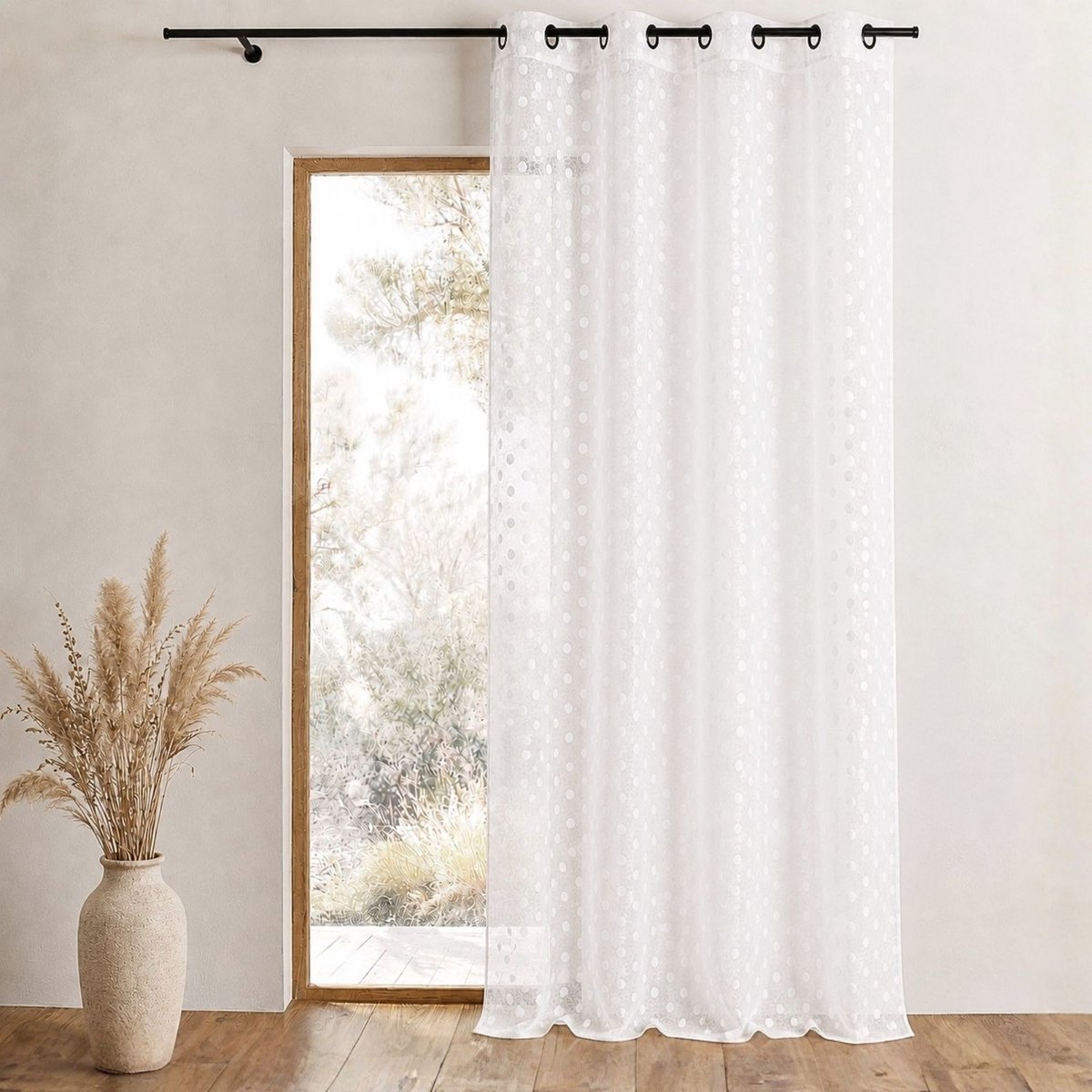 Voilage organza jacquard brodé à petits pois blanc, HOME MAISON
