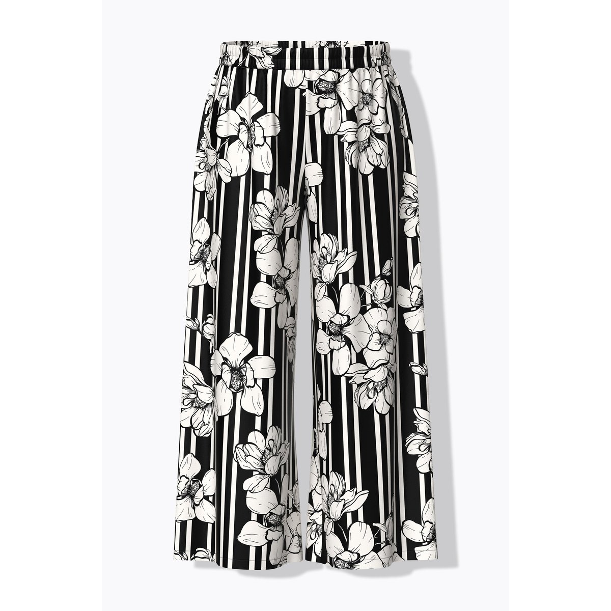 Pantalon Palazzo dans un imprimé noir, ULLA POPKEN