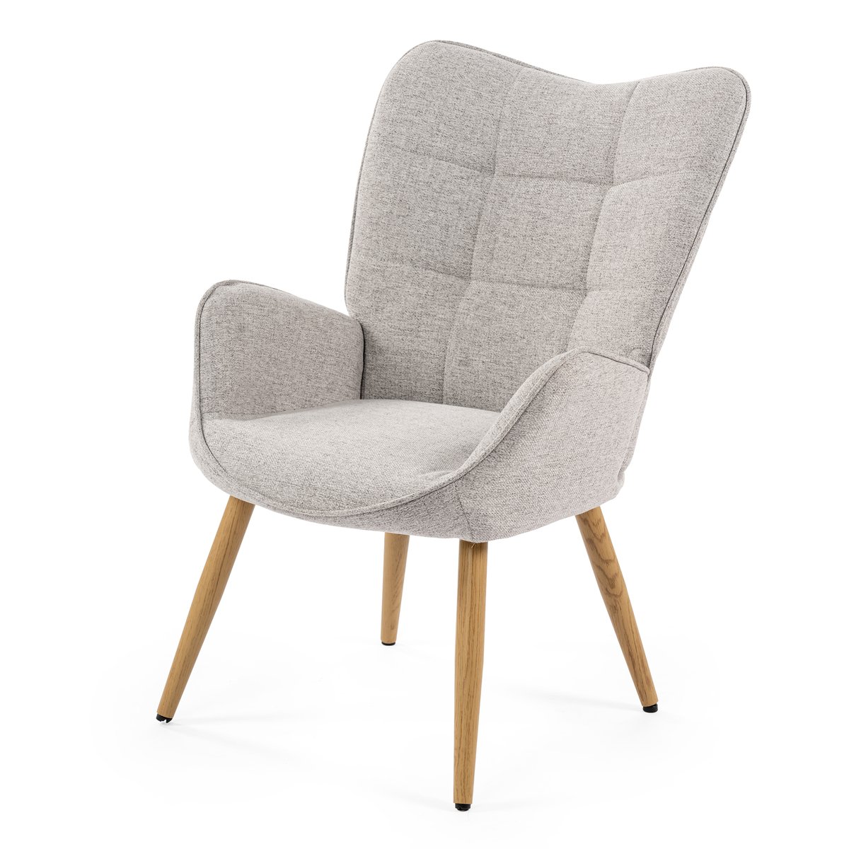 Fauteuil confortable bas style scandinave dossier moyen assise confortable pieds métal effet bois, KANAS gris clair, MEUBLES COSY