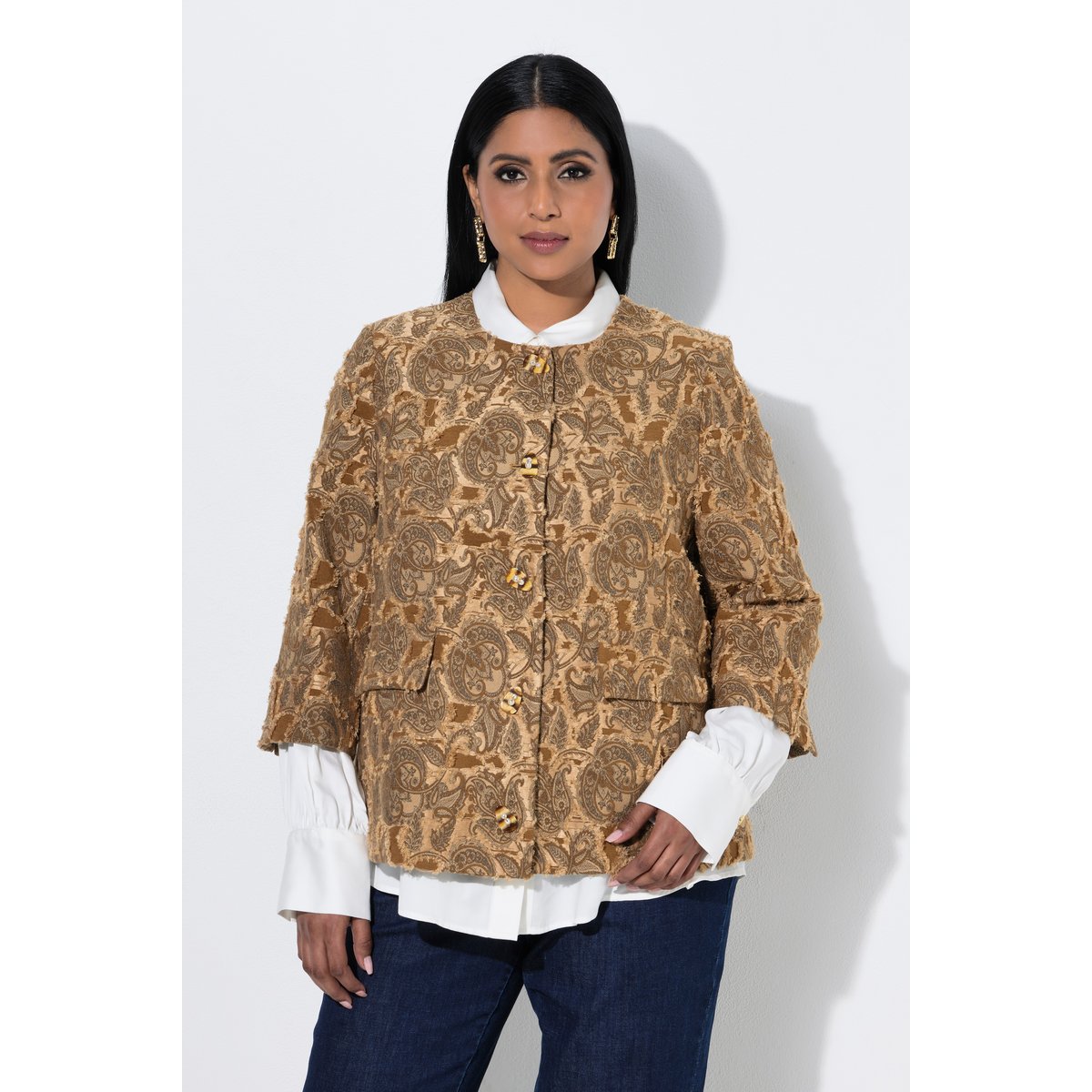 Veste motif jacquard caramel, ULLA POPKEN